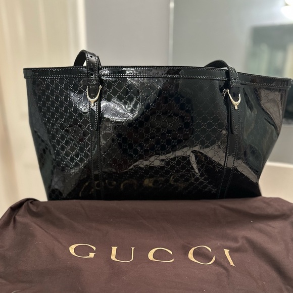 NWT Gucci Microguccissima Patent Leather Nice Tote - Black - Picture 12 of 13